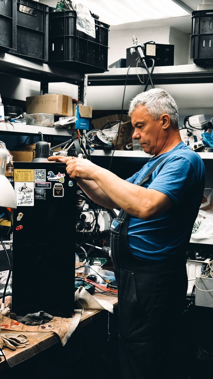 A technician checking a furnace